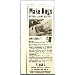 Singer Sewing Machine Co. "Make Rugs on your Sewing Machine!" Vtg Print Ad 1939